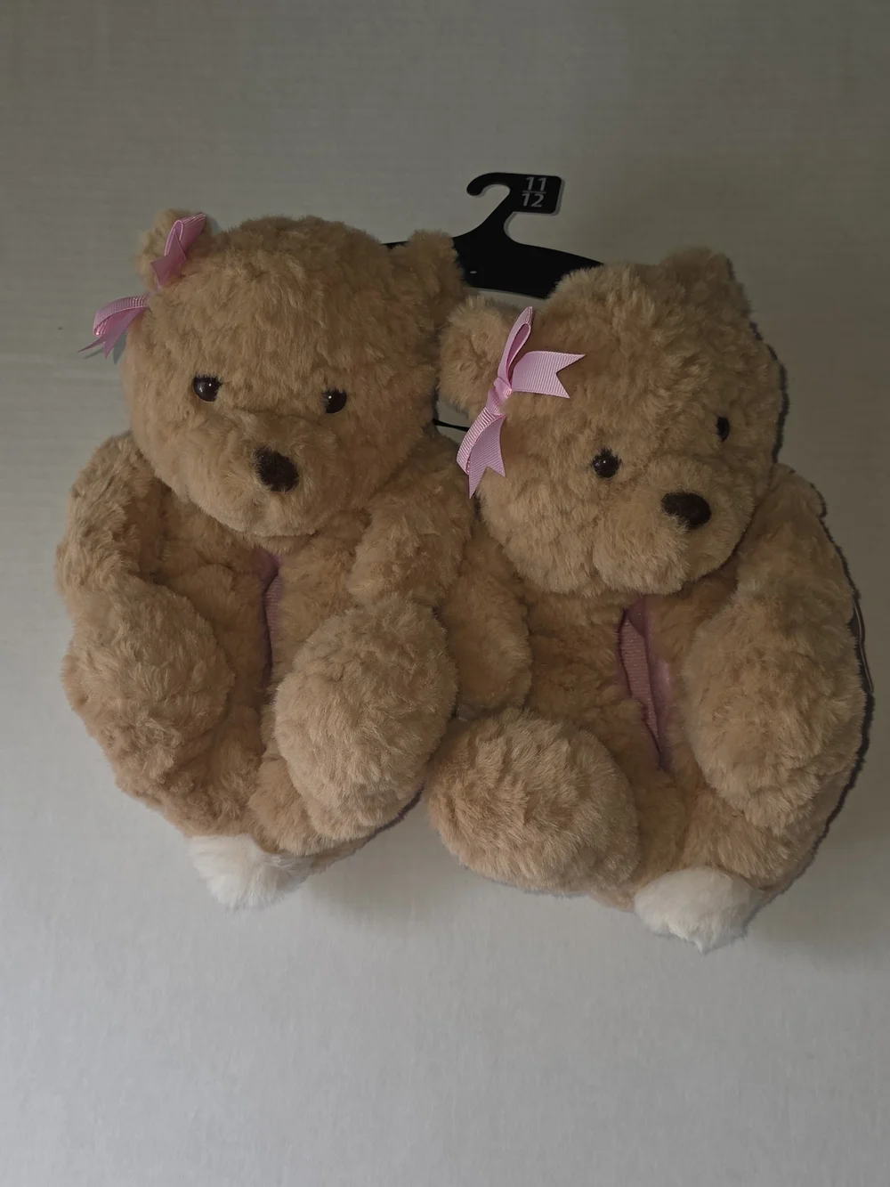 Wonder Nation Girls Plush Teddy Bear Slipper with Pink Bows